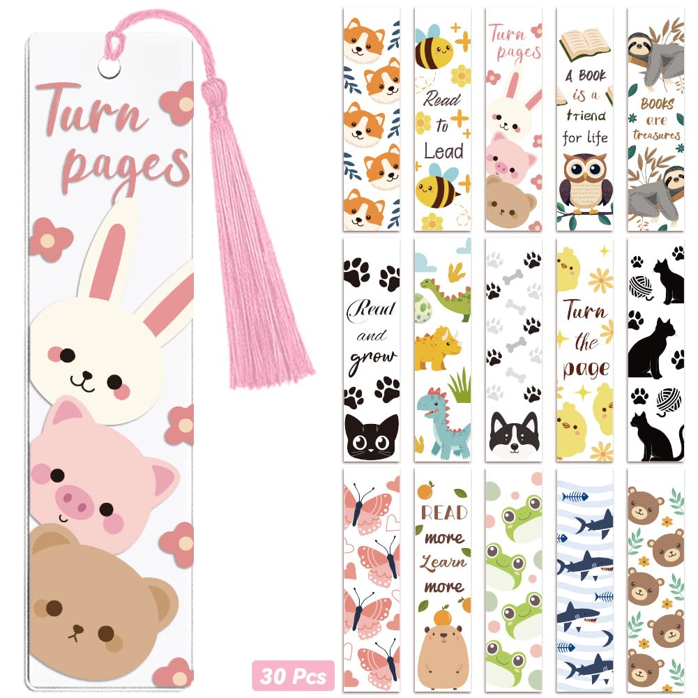 Peacoblue 30pcs UV DTF Bookmarks Transfer Stickers Wraps Cute Animals and Cartoons for Women Men Reading, Waterproof Bookmarkers Decal(No Blank Bookmarks) for Acrylic Plastic Metal Blank Bookmark