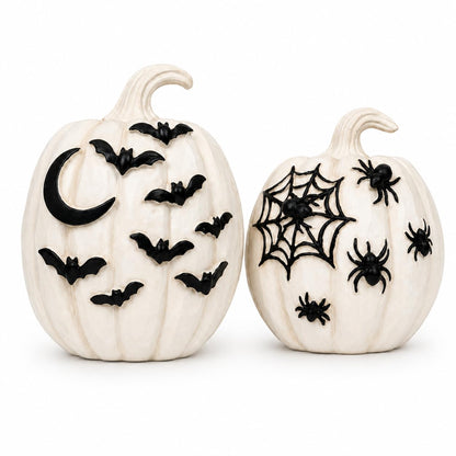 Halloween Pumpkins Decor Set of 2, Halloween Tabletop Decorations, Halloween Pumpkin Figurine Centerpiece for Mantel Shelf Entryway Table, Spooky Fall Home Decor, Pumpkin Statue Decorations Indoor