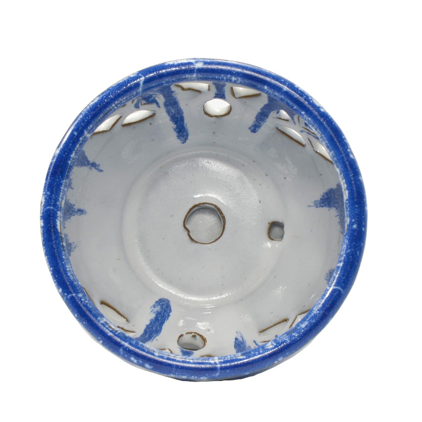 W&W Orchid Pot with Holes and Saucer for Repotting and Better Grow, Blue and White, 6.5 Inches