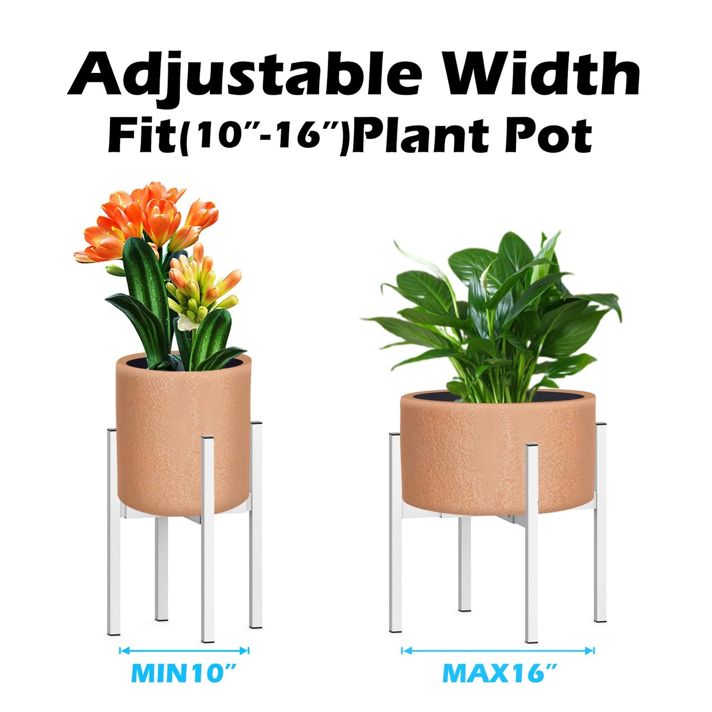 DDPow Heavy Plant Stand for 10"-16" Plant Pot Indoor Outdoor Corner, Adjustable Metal Heavy Duty for Large Pot (White 1 Pack)