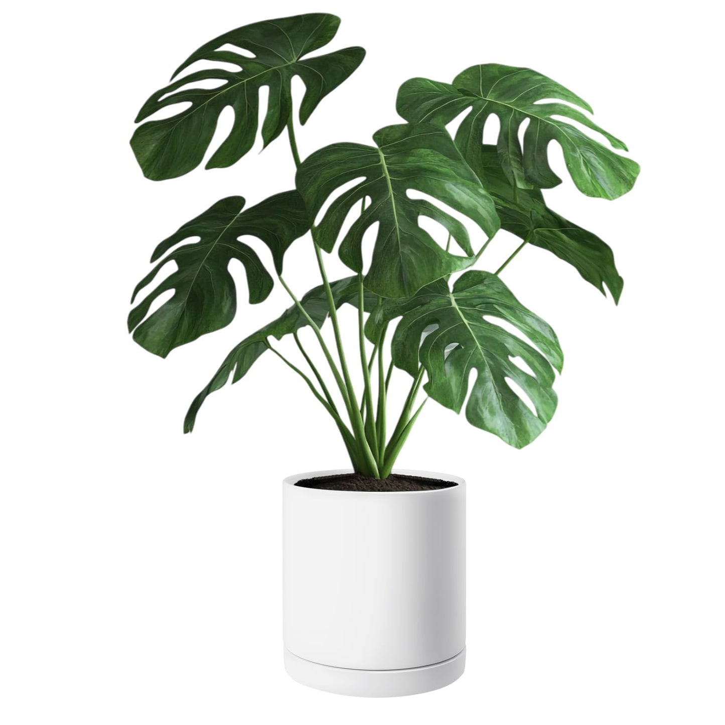 VEVOR Plant Pot, 12-Inch Ceramic Pots for Plants with Drainage Holes, Non-Slip Pads & Detachable Saucer, Modern Ceramic Flower Pots, Indoor and Outdoor Tree Planter Pot, Home & Office