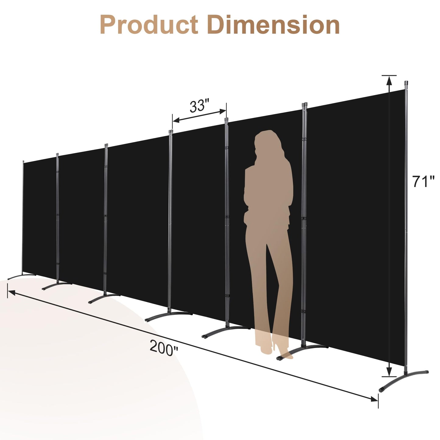 Room Divider-Folding Privacy Screens, 6 ft Partition Room Dividers Wall for Separation, Home, Office, Classroom, Studio (Black, 6 Panel)