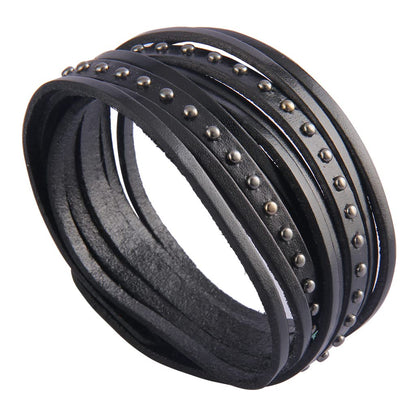 GelConnie Black Spike Leather Bracelet Rivet Cuff Bangle Multilayer Wrap Bracelets Punk Jewelry for Women, Men