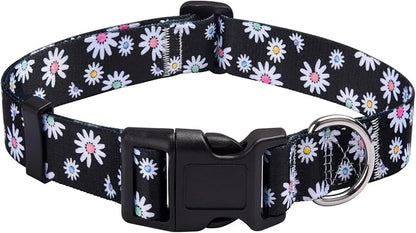 MarukoPet Dog Collar, Adjustable for Small Medium Large Dogs Puppy, Cute Design with Bohemia Floral Tribal Geometric Patterns Boys Girls Dog Collar(Black Daisy-XS)