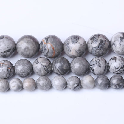 36PCS 10MM Natural Grey map Beads Round Loose Stone Beads for Jewelry Making DIY Energy Stone Healing Power Bracelet 15"