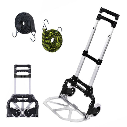 HBFBDRCT Folding Hand Truck, 165lbs Capacity Lightweight Portable Dolly with 2 TPR Silent Wheels for Home, Office, and Travel Use - Heavy Duty Utility Cart for Shopping