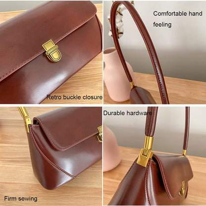 Small Clutch Shoulder Bag for Women Leather Mini Tote Handbag Purse with Buckle Closure (coffee)