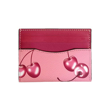 Youbus Slim Card Case for Women Leather Credit Card Holder with Cherry Print (Red)