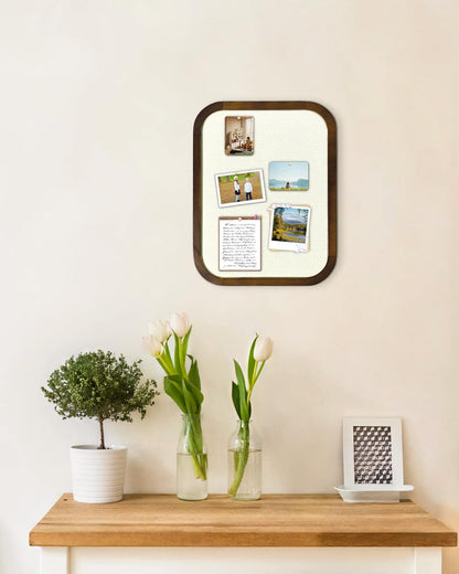 Linen Bulletin Board, Pin Board for Walls, Fabric Bulletin Board, 13"x17"Small Pin Board for Home Kitchen Office Decorative, Brown Wood Frame Cork Board(BN-3343)