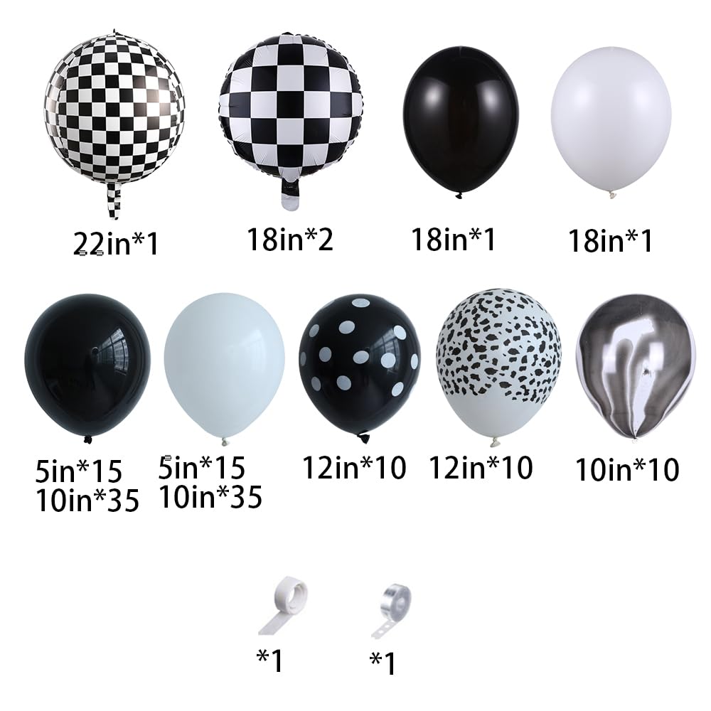 137Pcs Halloween Black & White Balloon Garland Arch Kit with Checkered Mylar Balloons for Spooky Halloween Party Decorations, Haunted House Setup