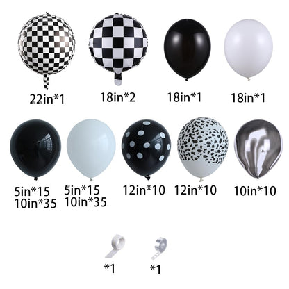 137Pcs Halloween Black & White Balloon Garland Arch Kit with Checkered Mylar Balloons for Spooky Halloween Party Decorations, Haunted House Setup