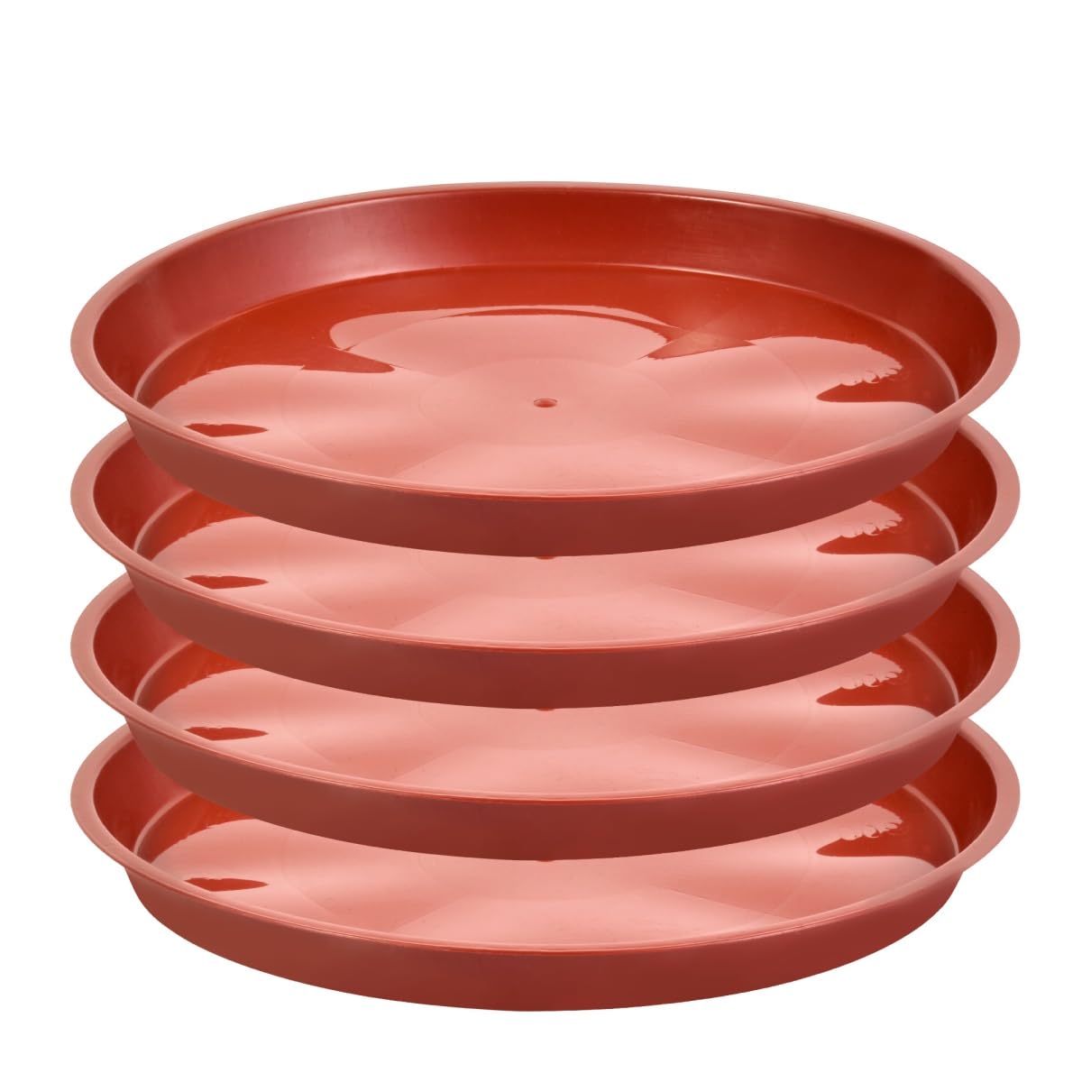 Kichwit 13.5 Inch (12 Inch Base) Plant Saucer, 4 Pack Round Plastic Plant Trays for Indoor & Outdoor, Brown