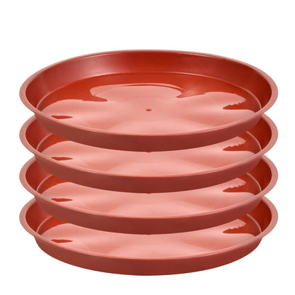 Kichwit 13.5 Inch (12 Inch Base) Plant Saucer, 4 Pack Round Plastic Plant Trays for Indoor & Outdoor, Brown