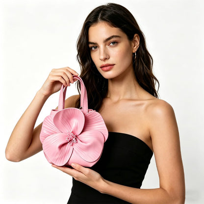 CUXVA Mini Flower Evening Purse Bridal Clutch for Wedding PU Leather Evening Handbag with Chain Wedding Party Prom Crossbody Purses