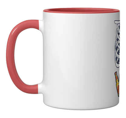 Skeleton Pregnancy Funny Spooky Chicken Beer Halloween Party Ceramic Mug, Red/White