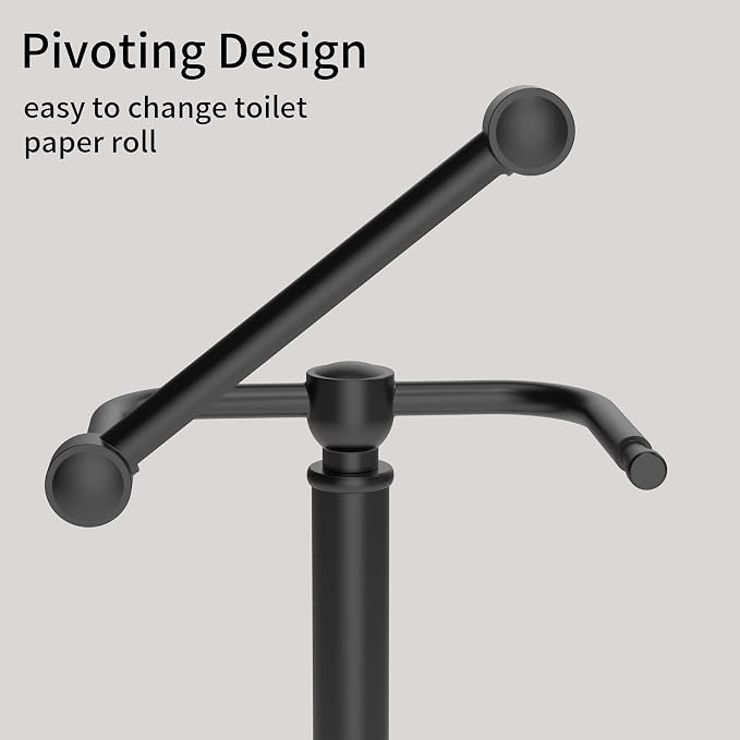 Toilet Paper Holder Stand, Matte Black Toilet Paper Holder Free Standing,Post Pivoting Design & Stable Weighted Base SUS304 Stainless Steel for Bathroom