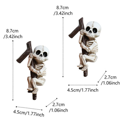 Wjwumha 2 Pieces Climbing Skeleton Statues Halloween Plant Pots Hanging Figurine Skull Atmosphere Ornament for Flower Pot Fish Tank Decoration