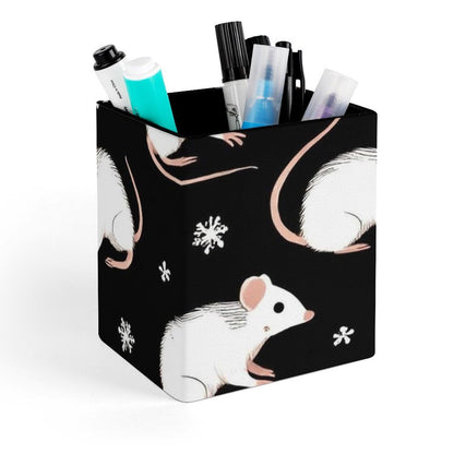 UTRSIFB Holder Cup Makeup Brush Storage Organizer, Waterproof Multifunctional Office Supplies, Pen Holder Square Leather Pencil Opossum
