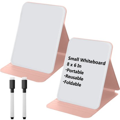 Dunzoom 2 Sets 4 Pcs Small Glass Desktop Whiteboard with Reversable Stand 8x6 Inch Mini Dry Erase White Board Easel with 2 Markers Reusable Desk Notepad for Home Office School Supplies (Pink)