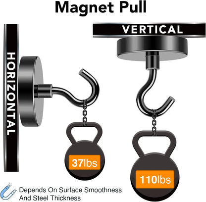 MIKEDE Magnetic Hooks Heavy Duty, 110LB+ Strong Magnet Hooks for Cruise Essentials, Neodymium Earth Magnet Hook for Hanging, Magnetic Metal Hanger for Cruise Cabins, Fridge, Toolbox, Storage - 4 Pack