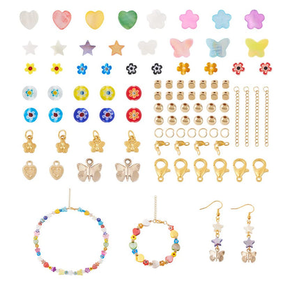 Fashewelry 402pcs Mixed Freshwater Shell Beads Bracelet Making Kit Mixed Color Heart Star Flower Butterfly Shape Natural Sea Shell Loose Beads for DIY Summer Beach Jewelry Necklace Earring Keychain
