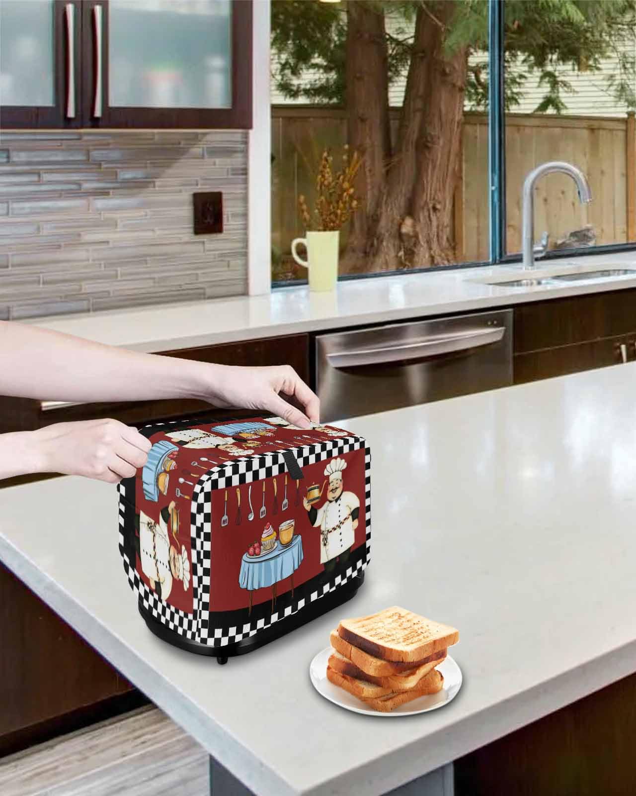 Lsrtoss Toaster Cover 2 Slice, Black and White Plaid, Polyester Dust Cover Protection