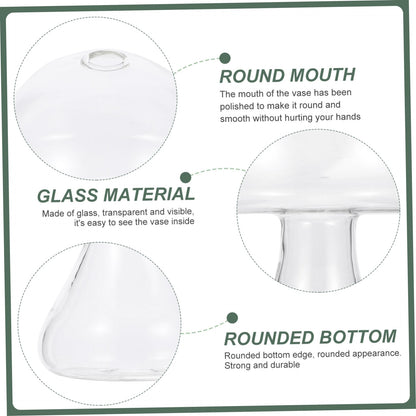Cabilock Creative Transparent Glass Mushroom Vase for Hydroponics Plant Container Flat Mouth Design Office Living Room Decor Cute Plant Pot for Desktop Terrarium