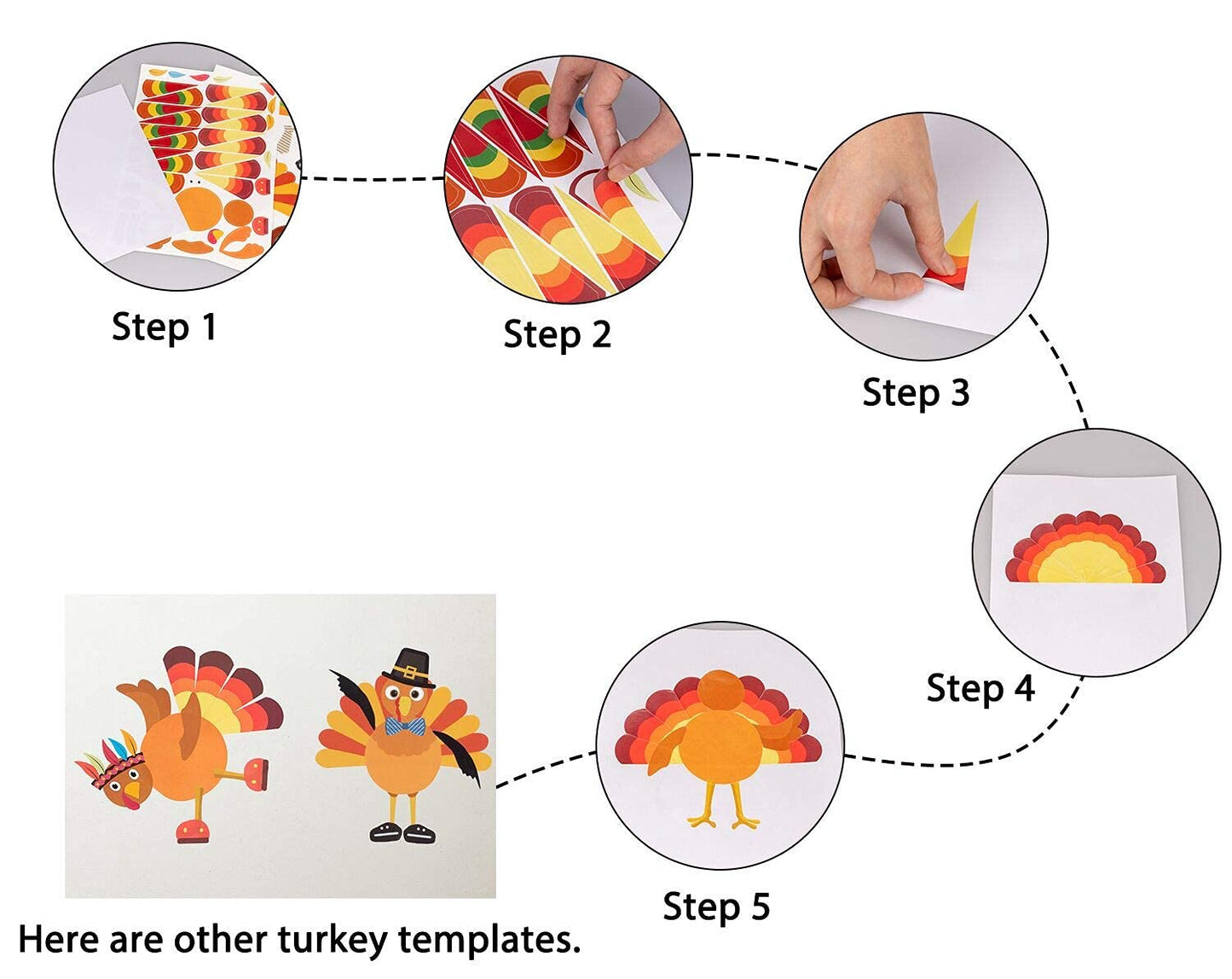 52pcs Thanksgiving Crafts for Kids, Make-A-Turkey Stickers Party Games/Favors/Supplies(Style1)