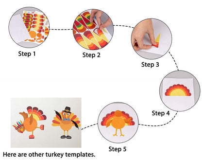 52pcs Thanksgiving Crafts for Kids, Make-A-Turkey Stickers Party Games/Favors/Supplies(Style1)