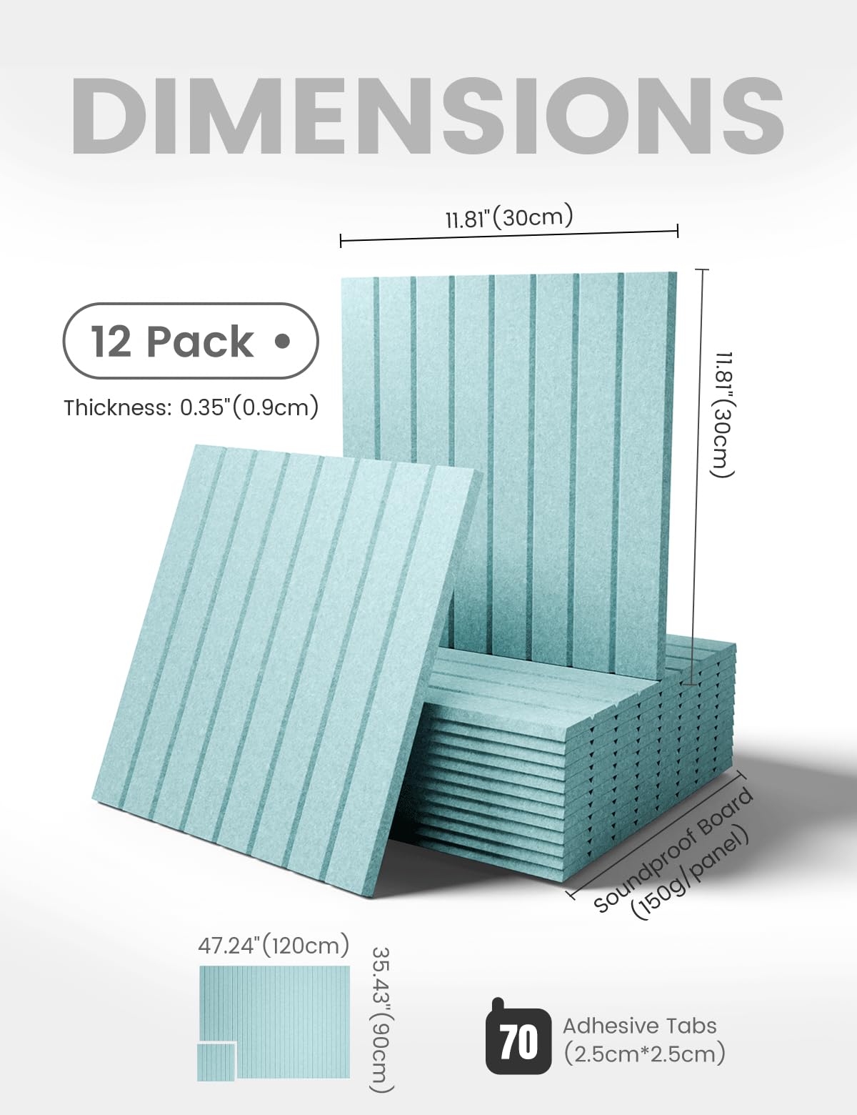 Large Felt Bulletin Board 48" x 36" Cork Board Alternative-12 Pack with 70 Safe Removable Adhesive Tabs, Cork Boards for Walls Felt Board for Home Office Classroom Pin Board-Teal Blue
