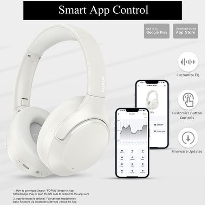 T-fun Active Noise Cancelling Headphones, 65H Bluetooth Headphones, Custom EQ via App Headphones Wireless with Mic, Bluetooth 6.0 Foldable Lightweight Headsets for Commuting Travel Work Home
