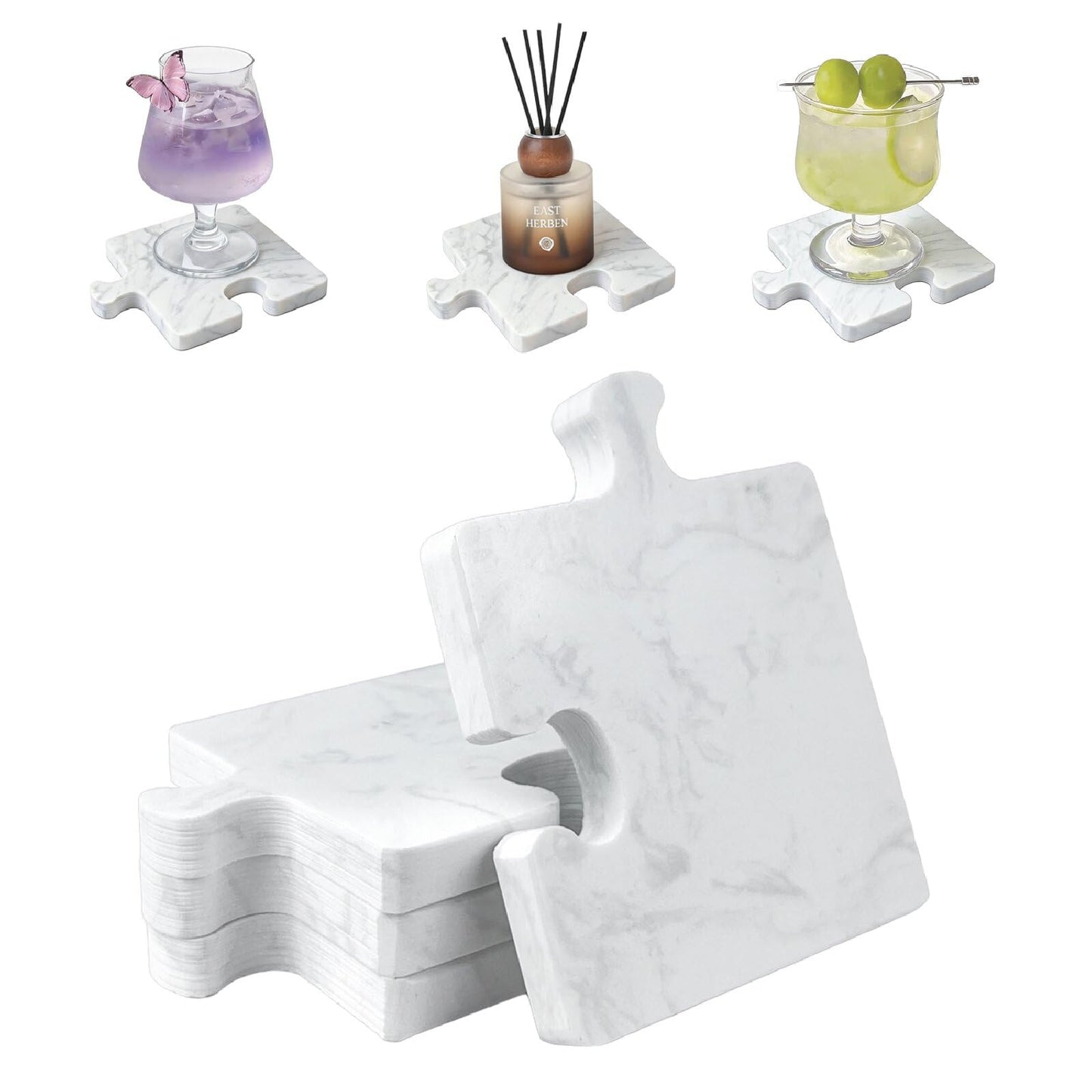 Marble Coasters Set of 4, Aturalux Luxury Aesthetic Modern Decor for Coffee Table, White Mable Real Natural Stone Coasters