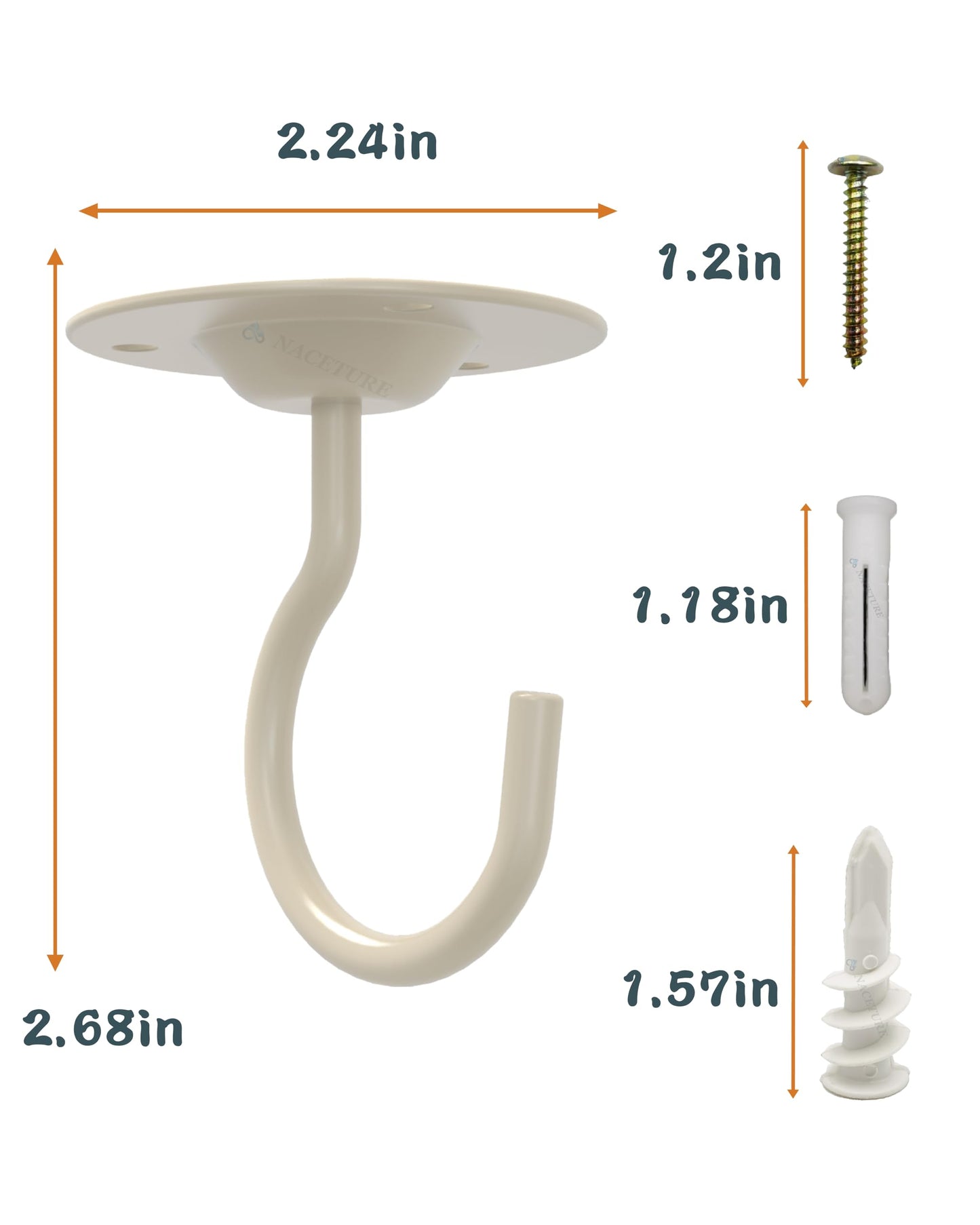 NACETURE Ceiling Hooks for Hanging Plants 3 Pack - Plant Hanger Indoor Hanging Hooks Metal Plant Bracket Iron Lanterns Hangers for Wind Chimes (White 3 Pack)
