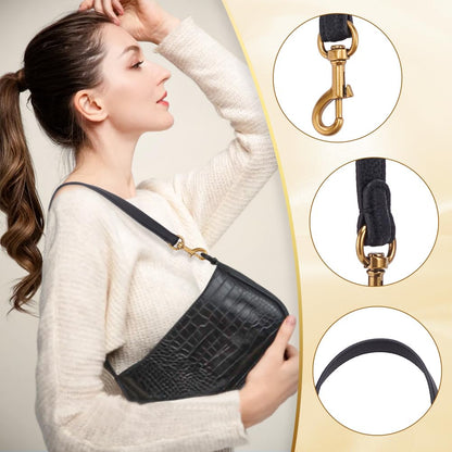 WADORN Genuine Leather Purse Handle, 20.4 Inch Leather Handbag Handle Replacement Short Shoulder Strap with Retro Gold Buckles Women Bag Making Accessory for Coach Shoulder Bag 26, Black