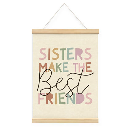 STHTTSW Girls Room Wall Art Decor,Toddler Girl Room Cute Pink Nursery Bedroom Playroom Canvas Banner Decorations,Sisters Make The Best Friends Wall Hanging Poster Wall Art 12x16 Inch