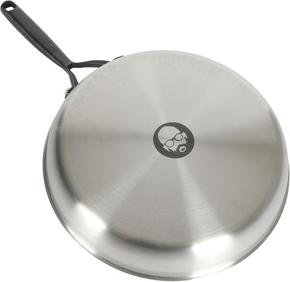 Babish 12-Inch Tri-Ply Stainless Steel Frying Pan with Lid & Black Handle – Professional Grade Skillet for Searing, Sautéing & Even Heat Cooking