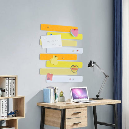 Vuzvuv 8 pcs Bulletin Board Bar Strips with 50 Pushpins，Self Adhesive Cork Board for Wall，Felt Pin Board for School，Office Decor(Yellow White)