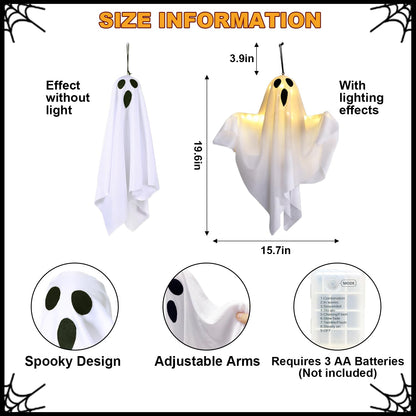 Lifnatty Halloween Hanging Ghost Lights with Remote Control – Floating Ghost Decorations with Timer, 8 Lighting Modes, Battery Operated for Scary Halloween Decor Indoor Outdoor (2-Pack)