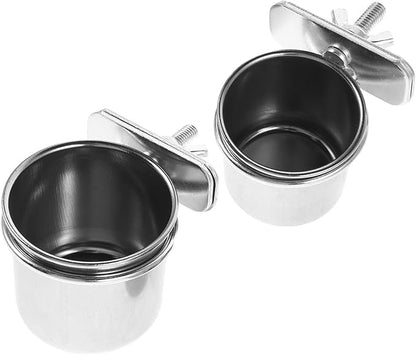 Toyvian 2pcs Stainless Steel Bird Feeding Cage Cups with Clamp Holder, 4.4cm and 5.5cm Parrot Food and Water Bowls for Small Birds Cage Accessories