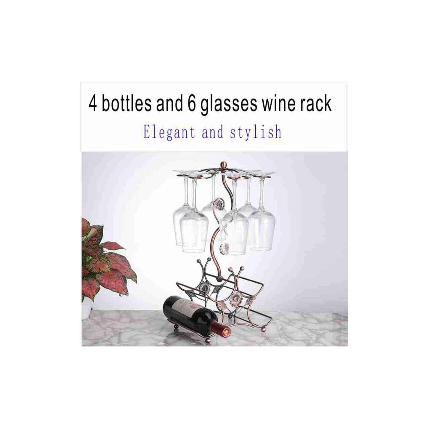 Wine Rack and Wine Glass Holder-Hold 4 Wine Bottles and 6 Glasses-Perfect for Home Kitchen Decor & Kitchen Storage Rack