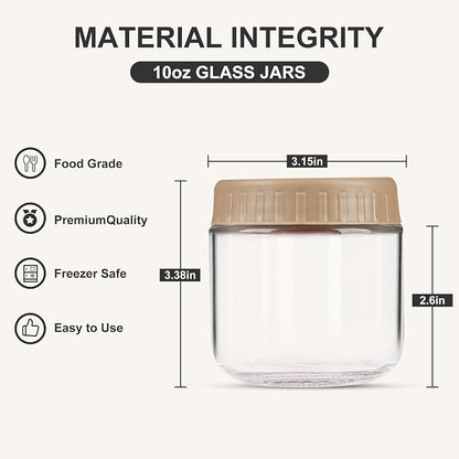 SHOWIN Overnight Oats Containers with Lids, 10oz Glass Jars with Lids 2 pcs, Taffy, Wide Mouth Mason jars for Salad, Yogurt, Snacks, Meal Prep
