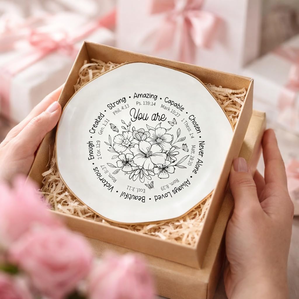 Vancsenia God Says You Are AmazingRing Dish – Christian Ceramic Jewelry Tray for Women, Inspirational Bible Verse Trinket Holder Gift for Her, Religious Baptism Gift