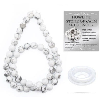 CMBYN Natural Stone Beads Round Genuine Real Stone Beading Strand Loose Gemstones DIY Smooth Bead for Bracelet Necklace Earrings Jewelry Making (Howlite, 8mm 45 Pieces)