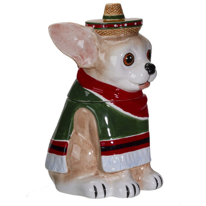 Pacific Giftware Red and Green Mexican Chihuahua Ceramic Decorative Storage Jar Container for Cookies Treats Snacks Cute Kitchen Counter Decor 10.25" H