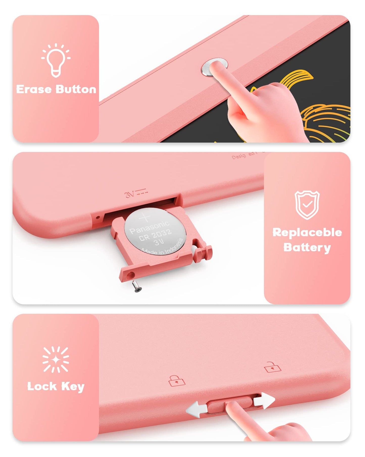 Bravokids Toys for 3 Years Old Girls Boys, LCD Writing Tablet 10 Inch Doodle Board, Electronic Drawing Pads, Educational Birthday Gift for 3 Years Old Kids Toddler (Light Pink)