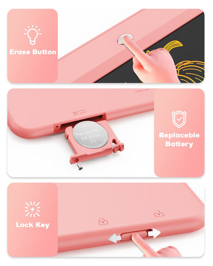 Bravokids Toys for 3 Years Old Girls Boys, LCD Writing Tablet 10 Inch Doodle Board, Electronic Drawing Pads, Educational Birthday Gift for 3 Years Old Kids Toddler (Light Pink)