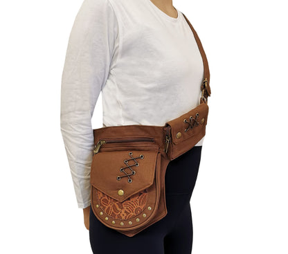 Larswon Renaissance Leg Bag for Women Renaissance Belt Festival Bags Hip Pouch for Women Thigh Pack Coffee
