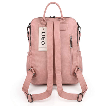 UTO Women Backpack Purse Oil Wax PU Leather Ladies Fashion Designer Rucksack Convertible Travel Shoulder Bag with Tassel Pink