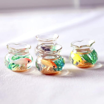 2 Pieces Miniature Fish Bowl Set, Round Resin Fish Tanks with Goldfish Grass, Dollhouse Accessories Decor for Dollhouse Desktop Craft Project Decor