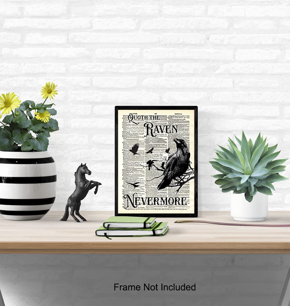 The Raven, Edgar Allan Poe, Nevermore - Medieval Decor - Gift for Wicca, Wiccan, Witchcraft, Occult Fan - Goth Room Decor - Gothic Home Artwork - Creepy Scary Wall Art Picture - Halloween Decoration